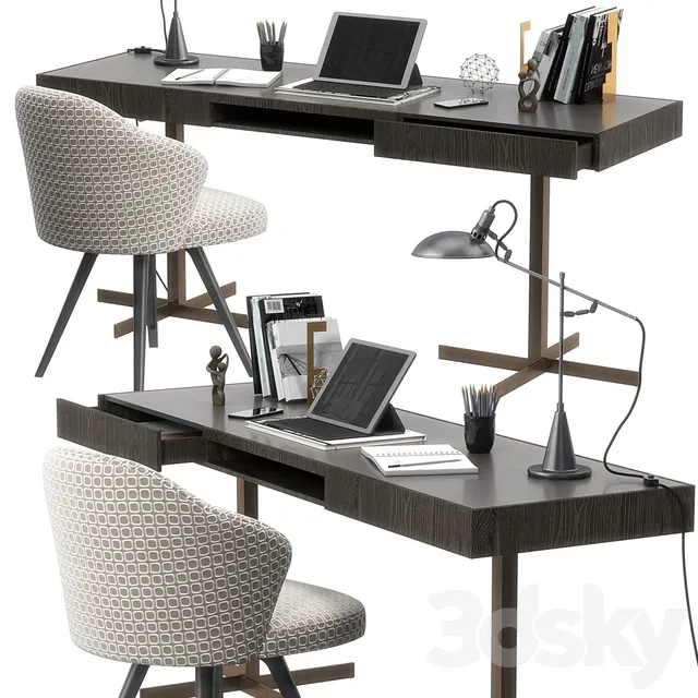 Office Furniture – 3D Models – Minotti Close writing desk set