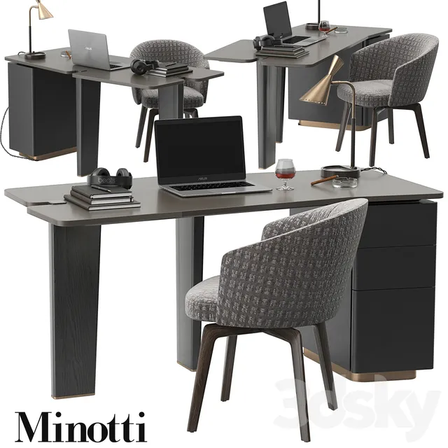 Office Furniture – 3D Models – Minotti Jacob desk set 3D Model