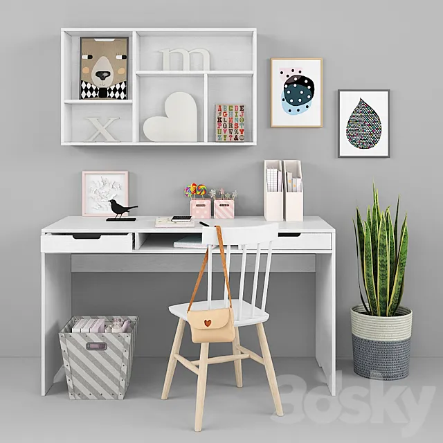 Office Furniture – 3D Models – Writing-table and decor for a child 13