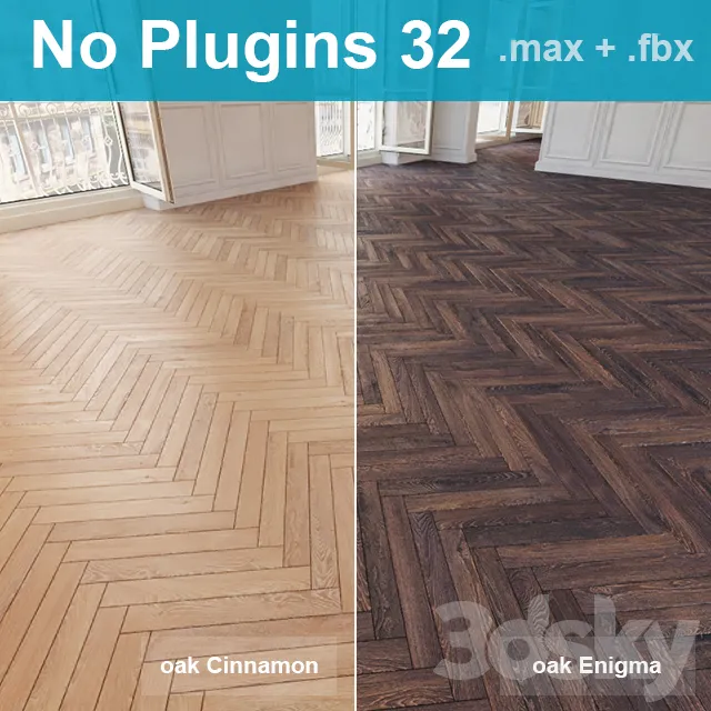 Herringbone parquet 32 ​​(2 species without the use of plug-ins) 3DS Max - thumbnail 3