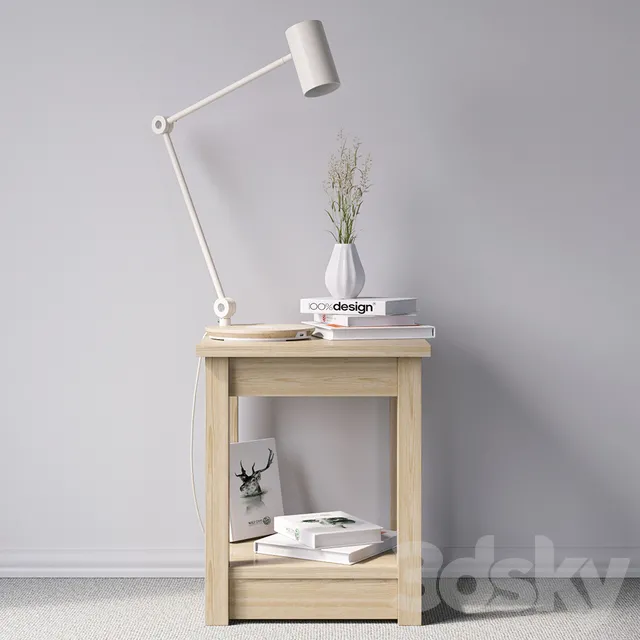 Bedside table with lamp 3DS Max - thumbnail 3