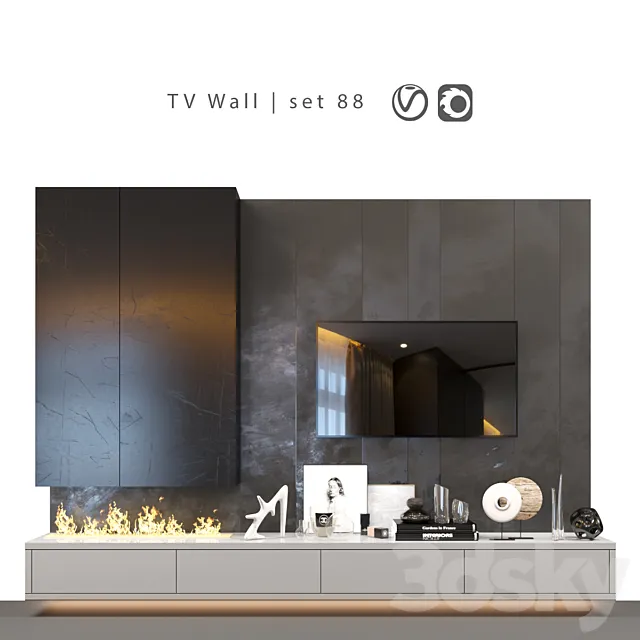 TV Wall 3D Models – TV Wall set 88