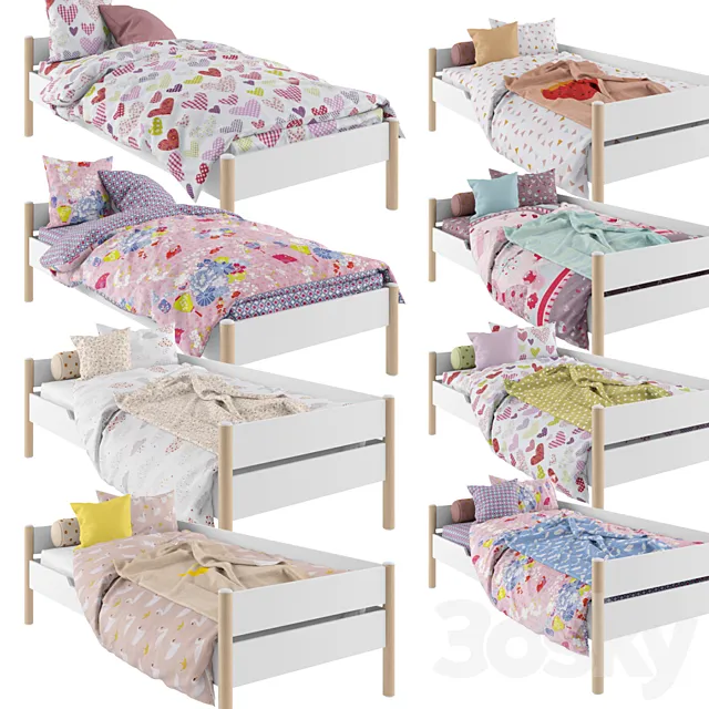 Children – Bed 3D Models – Bed linen for the girl 01