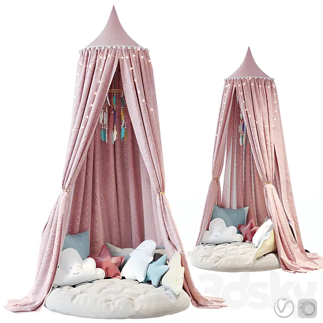 Children – Bed 3D Models – Canopy with with garland and decor