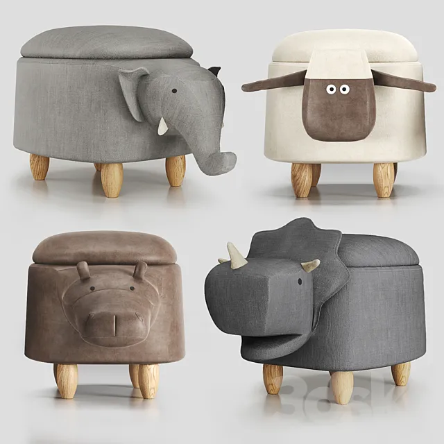 Children – Furniture 3D Models – Hippo childrens storage stool