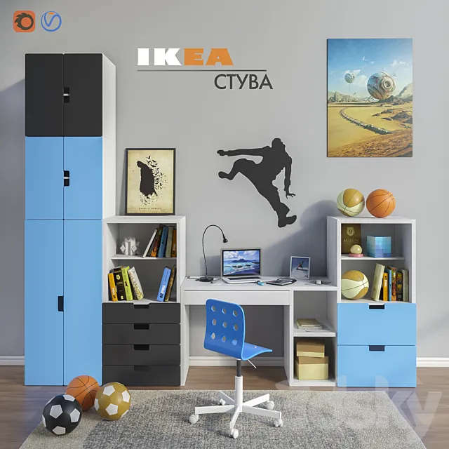 Children – Furniture 3D Models – Modular furniture and accessories for a children’s room IKEA set 1