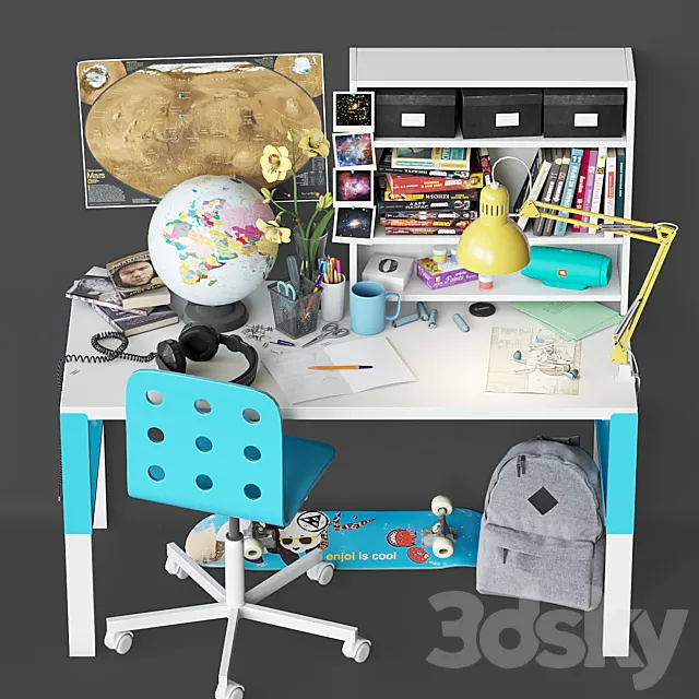Children – Furniture 3D Models – Table is not very neat schoolboy
