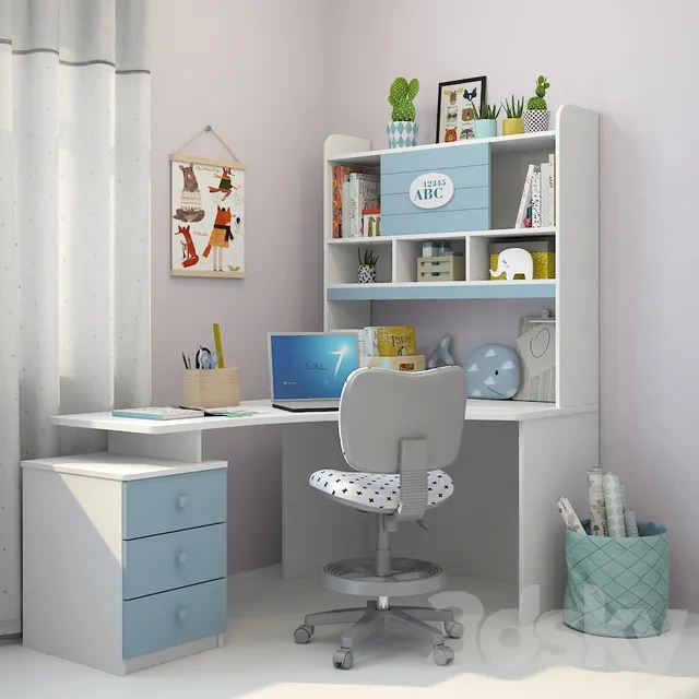 Children – Furniture 3D Models – Writing desk and decor for a nursery 3