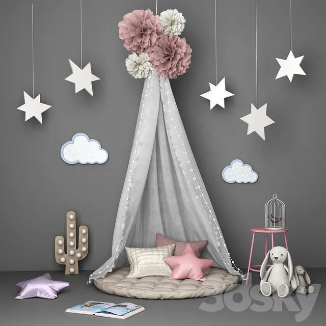 Decorative set for children with canopy 3DS Max - thumbnail 3
