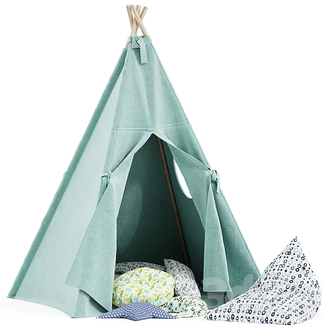 Kids Teepee Tent Set Mint 3DS Max - thumbnail 3