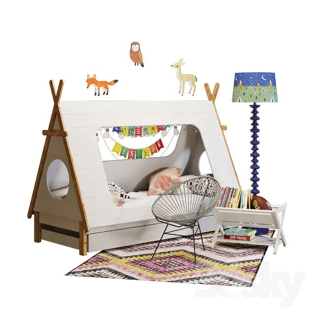 Children – 3D Models – Miscellaneous – Domayne tee pee-bed with crate & barrel decor