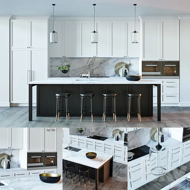 Kitchen – Interiors – 3D Models – Black & White Kitchen