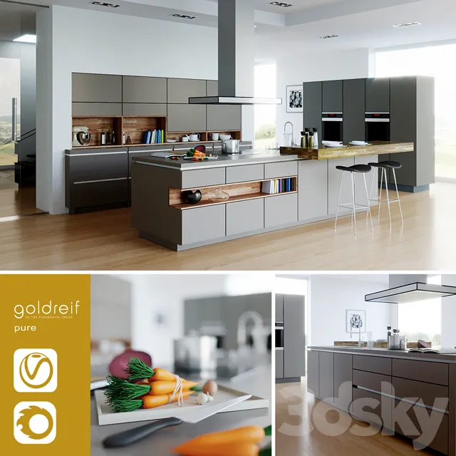 Kitchen – Interiors – 3D Models – Goldreif by Poggenpohl Pure Kitchen (max 2012 Vray + Corona)