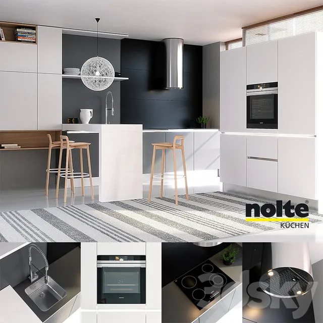 Kitchen – Interiors – 3D Models – Kitchen NOLTE Glas Tec Satin + Sigma Lack (vray GGX; corona PBR)