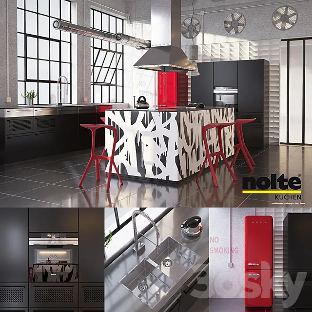 Kitchen – Interiors – 3D Models – Kitchen Nolte Neo equipment and industrial attributes (vray; corona)