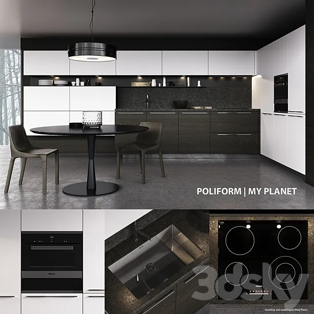 Kitchen – Interiors – 3D Models – Kitchen Poliform My Planet Handle (vray; corona)