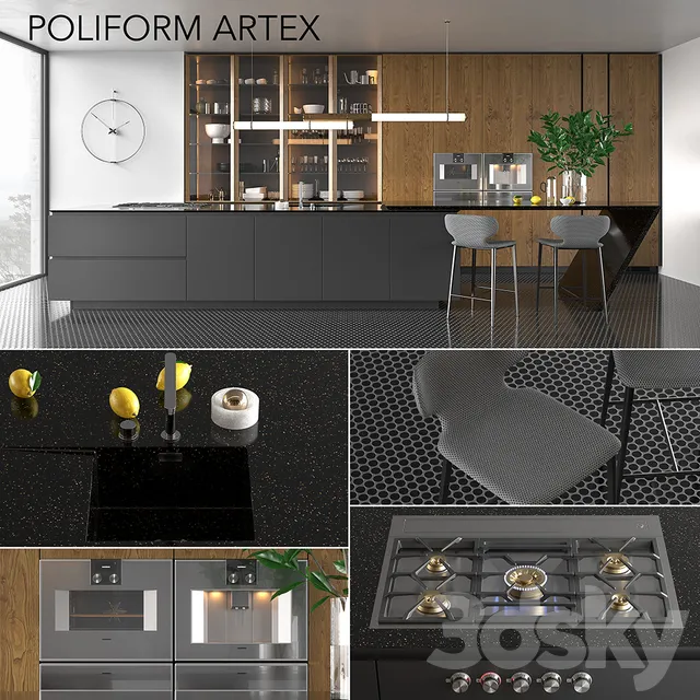 Kitchen – Interiors – 3D Models – Kitchen Poliform Varenna Artex (vray GGX; corona PBR)