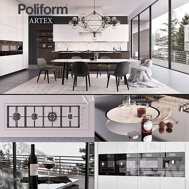 Kitchen – Interiors – 3D Models – Kitchen Poliform Varenna Artex 3 (vray GGX; corona PBR)
