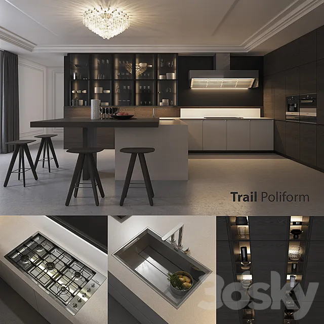 Kitchen – Interiors – 3D Models – Kitchen Poliform Varenna Trail (vray; corona)