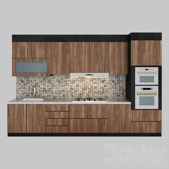 Kitchen – Interiors – 3D Models – Modern kitchen (wood; Metal; Glass; Stone; Tile)