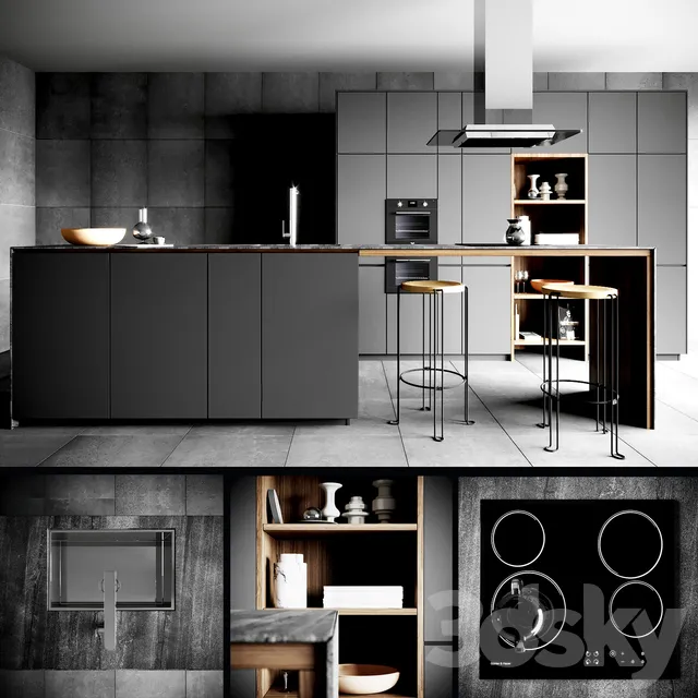 Kitchen – Interiors – 3D Models – Valcucine Forma Mentis Dark Kitchen