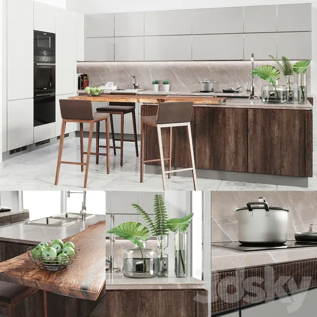 Kitchen – Interiors – 3D Models – Verona Mod wood kitchen furniture 3d model