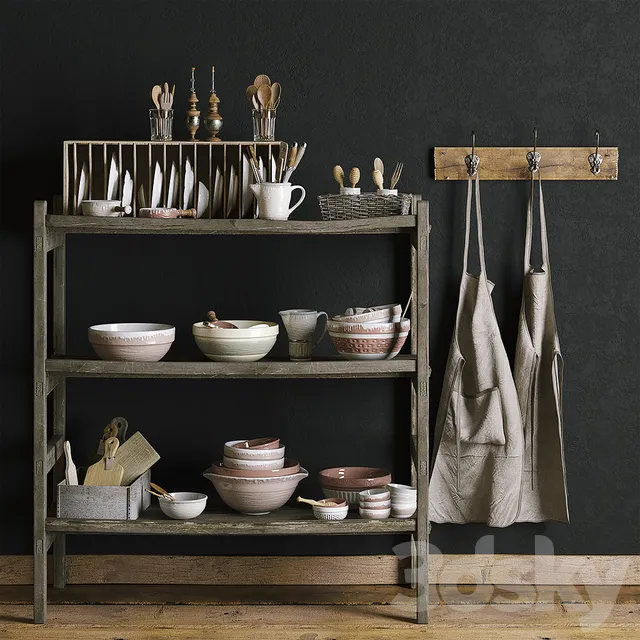 Kitchen – Accessories – 3D Models – A rack of a pottery workshop