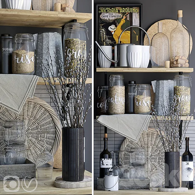 Kitchen – Accessories – 3D Models – Kitchen shelves decor (Vray; Corona)