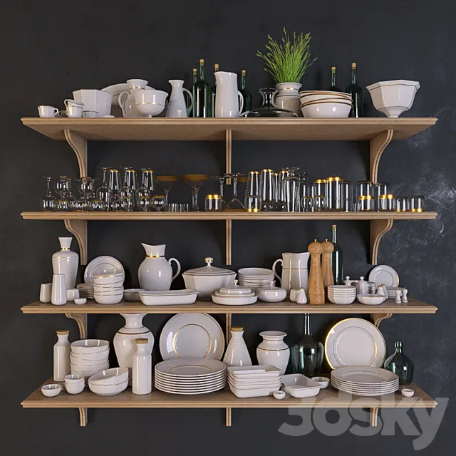 Kitchen – Accessories – 3D Models – Shelves with dishes 3d models