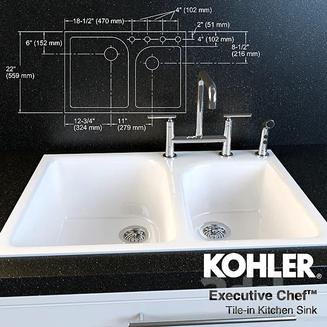 Kitchen – Appliance 3D Models – Purist faucet and sink Executive Chef Kohler