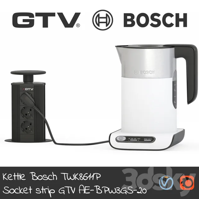 Kitchen – Appliance 3D Models – Teapot Bosch & GTV Outlet Box