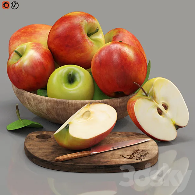 Kitchen – Foods – Drink 3D Models – Apples In Bowl