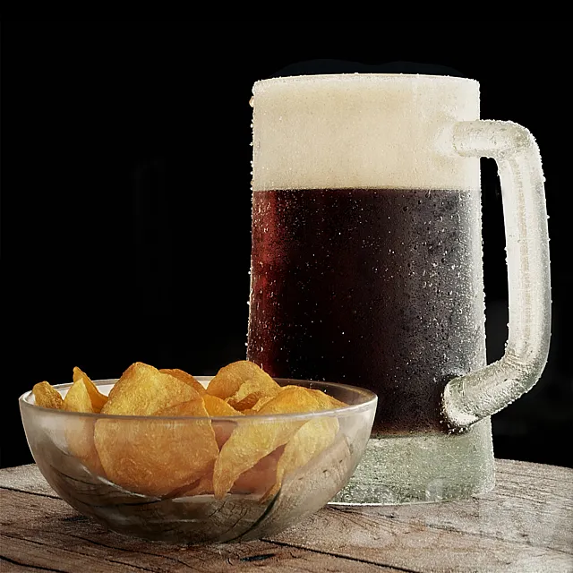 Kitchen – Foods – Drink 3D Models – Beer with chips
