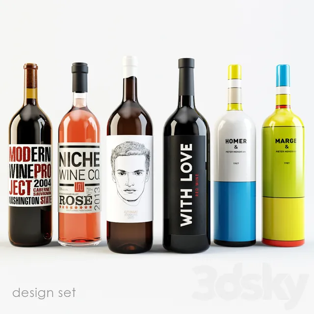 Kitchen – Foods – Drink 3D Models – Bottles of wine Design