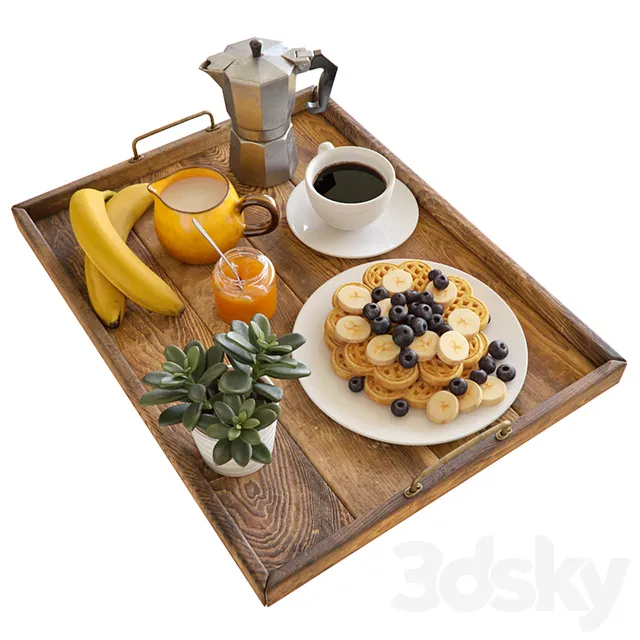 Kitchen – Foods – Drink 3D Models – Breakfast with bananas (max 2011)