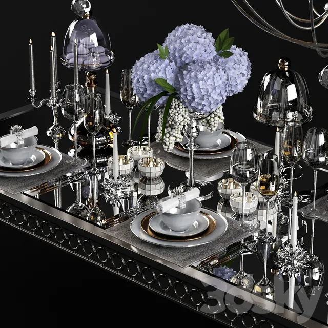 Sophie Mirrored Dining Table_set 3DS Max - thumbnail 3