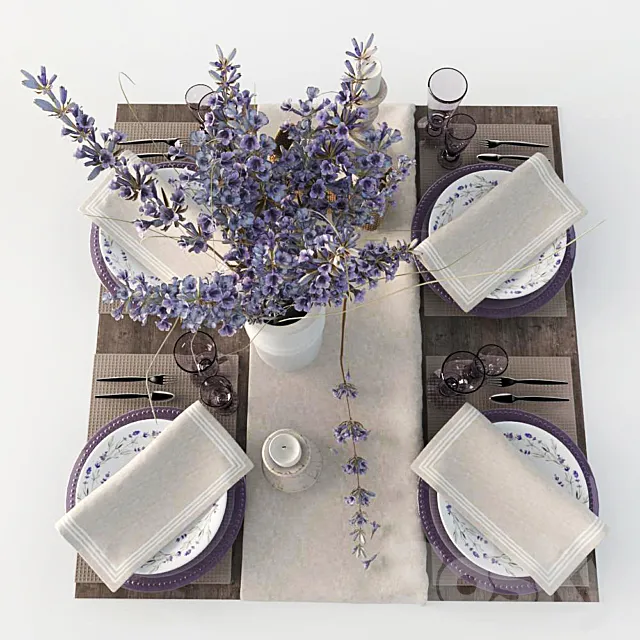 Kitchen – Tableware 3D Models – Table setting with lavender
