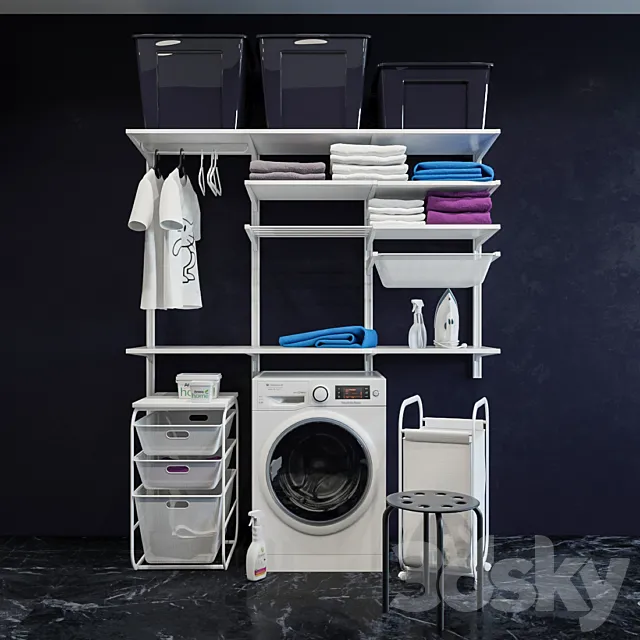 Algot IKEA Storage System ikea BOAXEL БОАКСЕЛЬ\/ washing machine \/ Towels 3DS Max - thumbnail 3