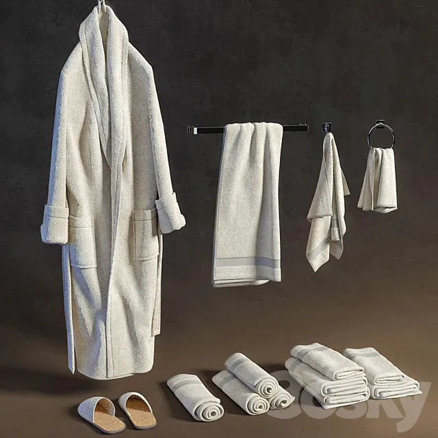 Bathroom – Accessories 3D Models – Bath set with bathrobe and towels