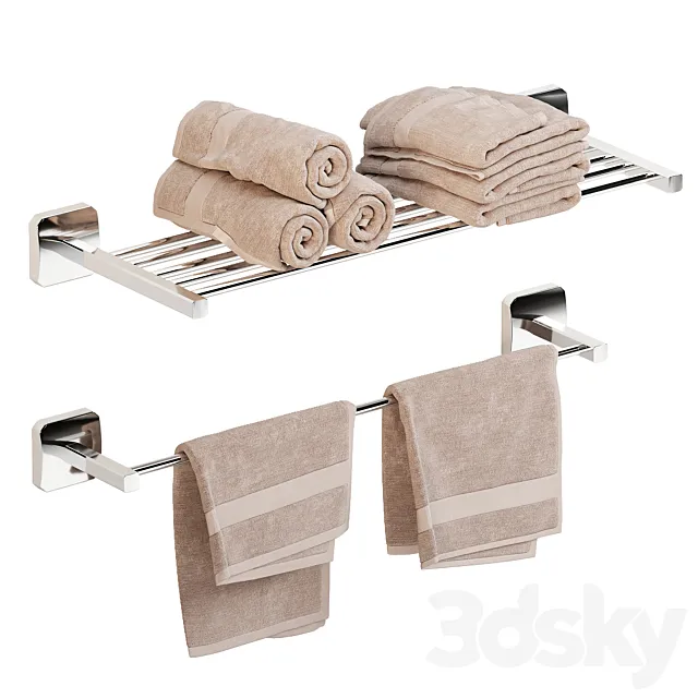 Bathroom – Accessories 3D Models – Bath towel set and holders