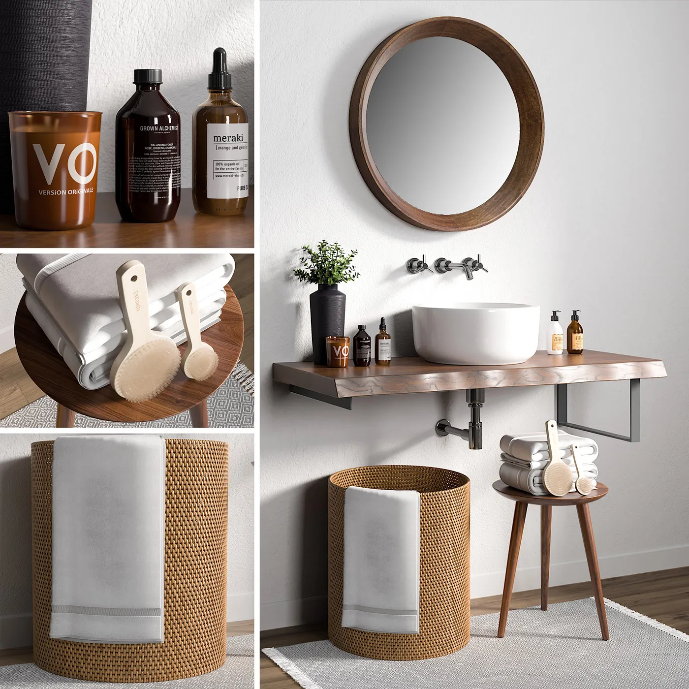 Bathroom – Accessories 3D Models – Bathroom set with Anurhada rould wall mirror