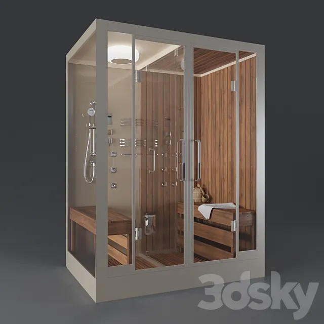 Bathroom – Bathtub 3D Models – Cabin with Finnish sauna FRANK F907R right-side