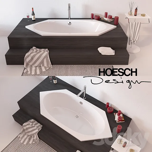 Bathroom – Bathtub 3D Models – HOESCH bathrooms + mixer Fantini MILANO + stand Agape Ted + decor set