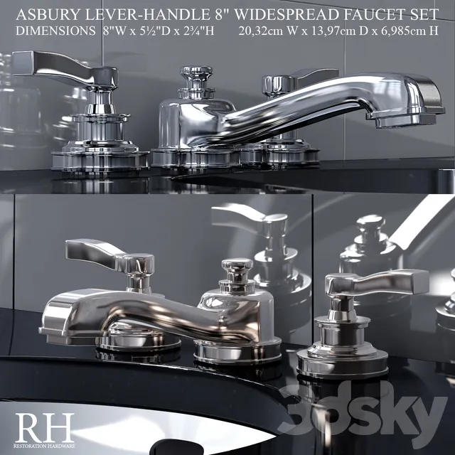 Bathroom – Faucet 3D Models – ASBURY LEVER-HANDLE 8 WIDESPREAD FAUCET SET
