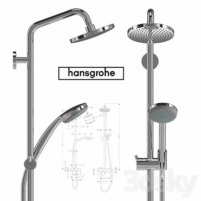 Bathroom – Faucet 3D Models – Hansgrohe Croma 100 1jet Showerpipe