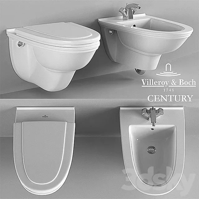 Suspended toilet and bidet Villeroy Boch Century 3DS Max - thumbnail 3