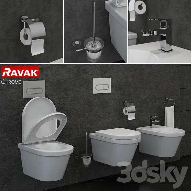 Bathroom – Toilet – Bidet 3D Models – RAVAK Chrome toilet and bidet