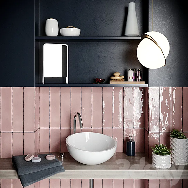 Bathroom – Wash Basin 3D Models – Bath set decoration with pink stone