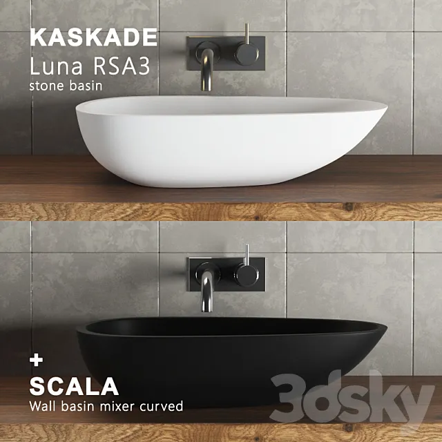 Bathroom – Wash Basin 3D Models – Kaskade Luna RSA3 + Scala wall basin mixer curved (max 2011; fbx)
