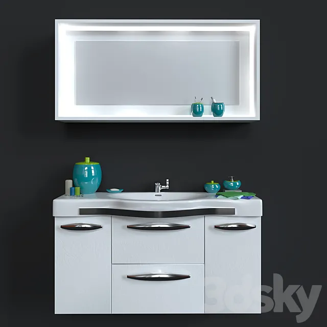 Bathroom – Wash Basin 3D Models – Washbasin with mirror + decorative set